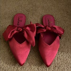 Lulus Red Satin Bow Mules